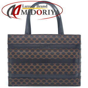 Celine Macadam canvas leather handbag black brown